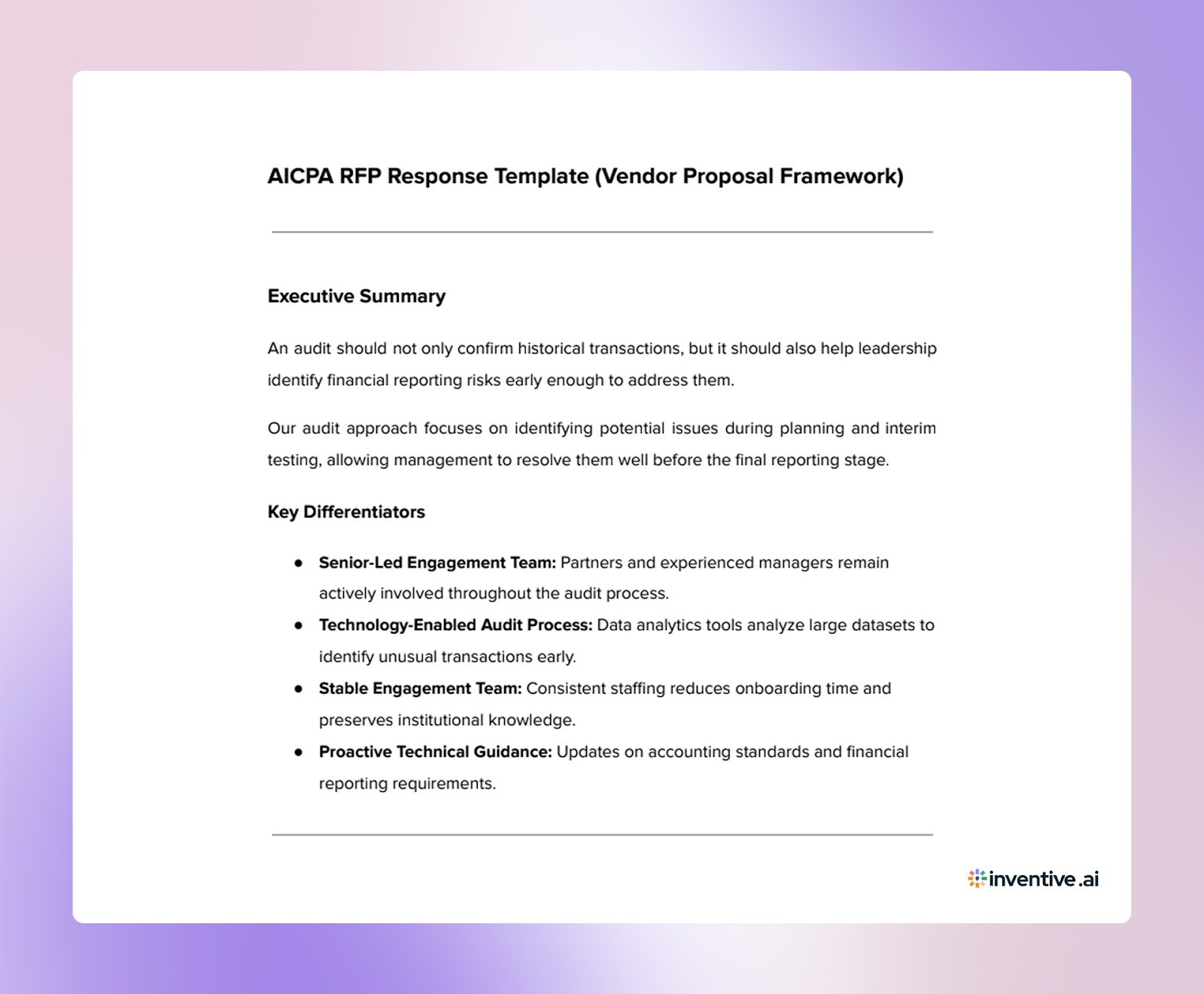 AICPA RFP Response Template for CPA Firms