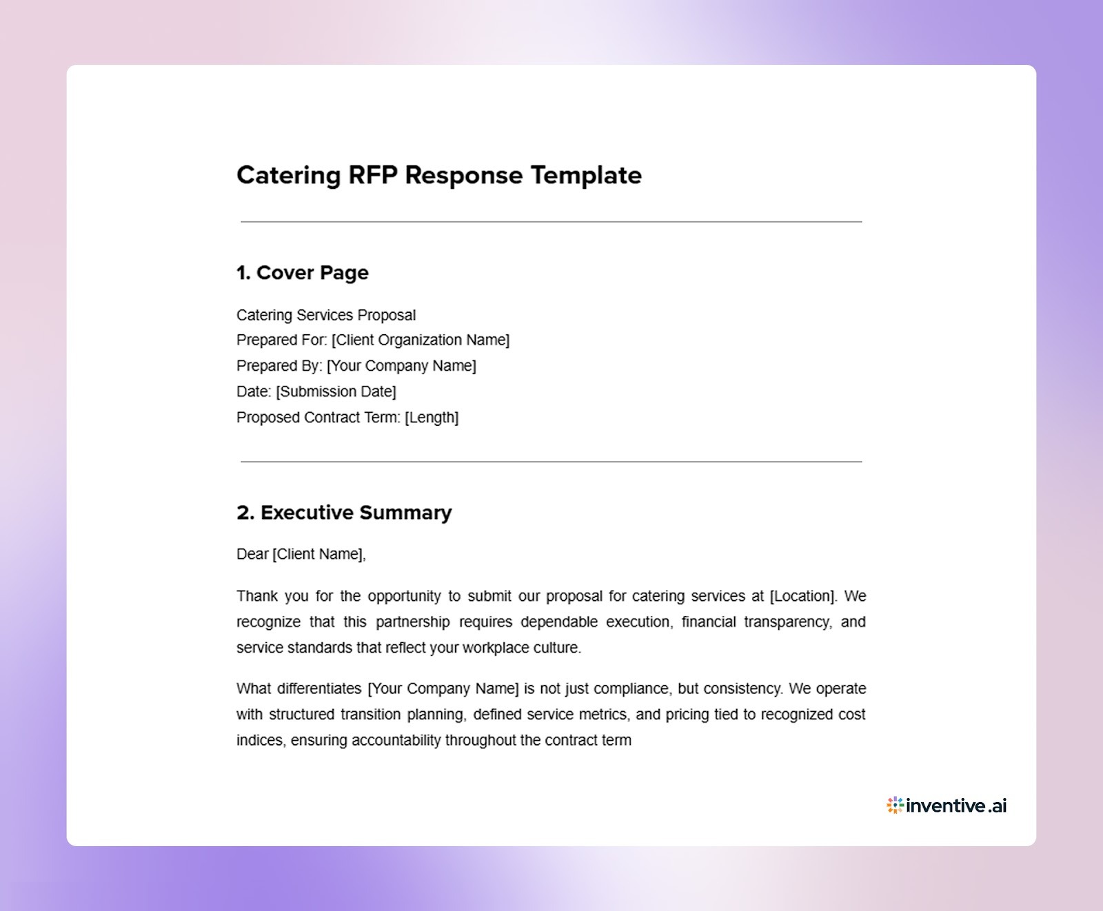 Structured Catering RFP Response Template for Vendors (Free Download)