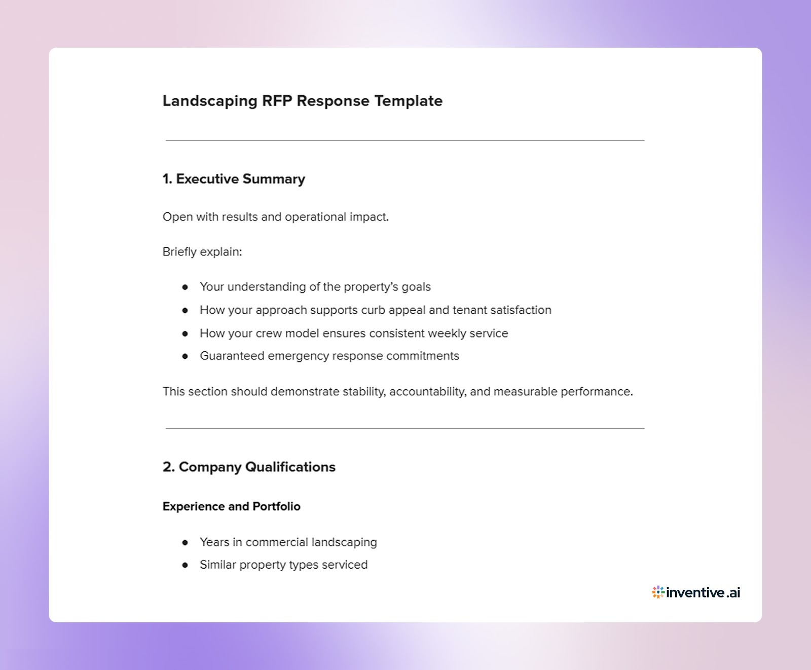 Landscaping RFP Response Template That Wins Evaluators