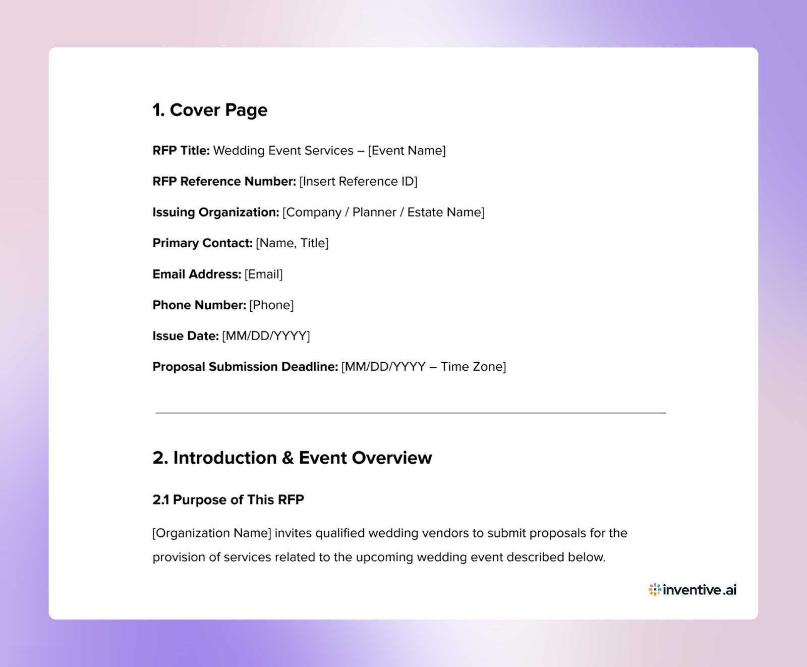 Inside a Professional Wedding RFP Template