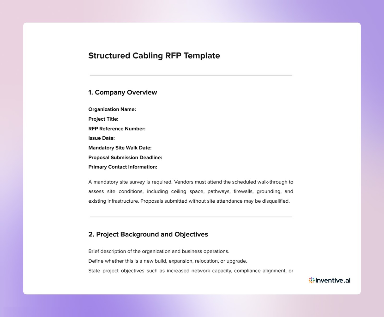 Professional Structured Cabling RFP Template