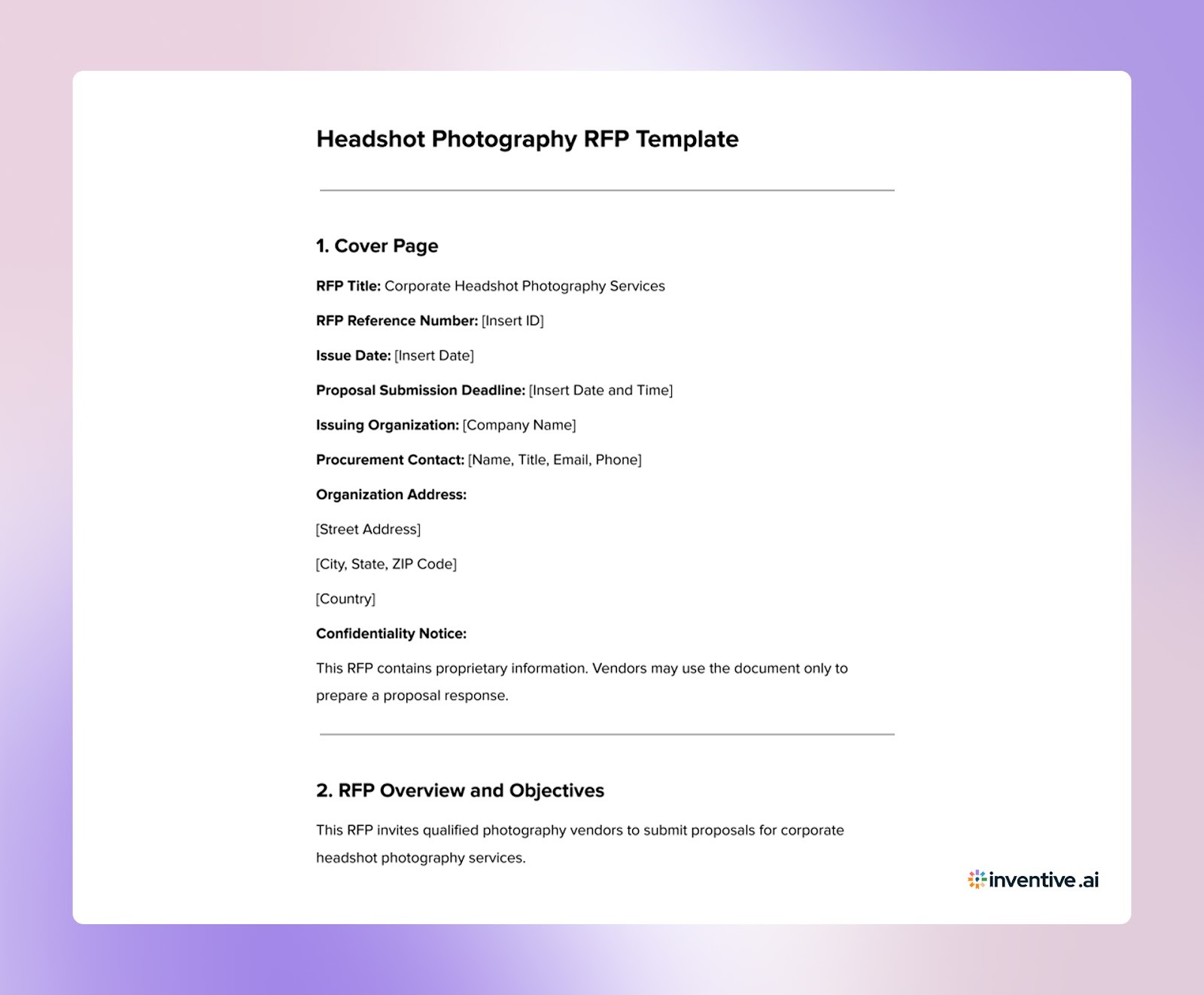 Inside The Headshot Photography RFP Template