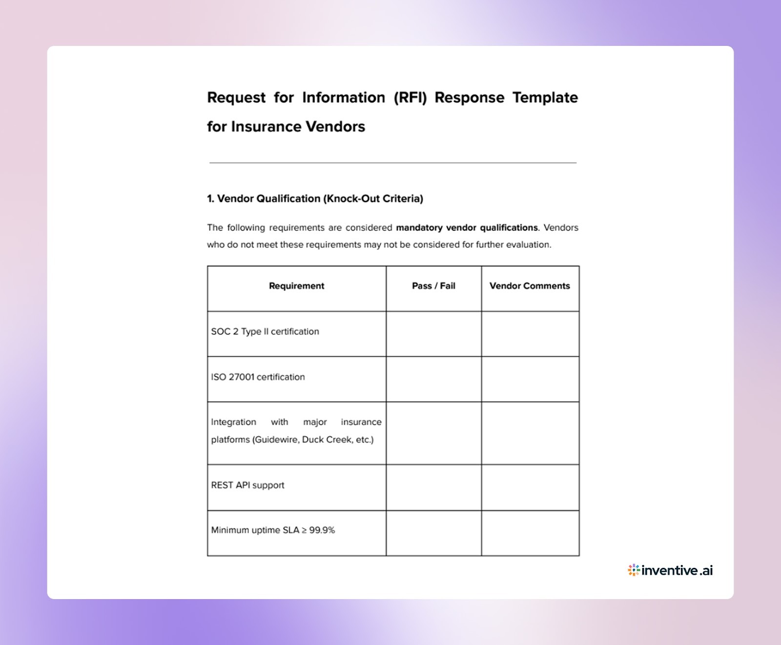 Free Insurance RFI Response Template (Copy & Customize)