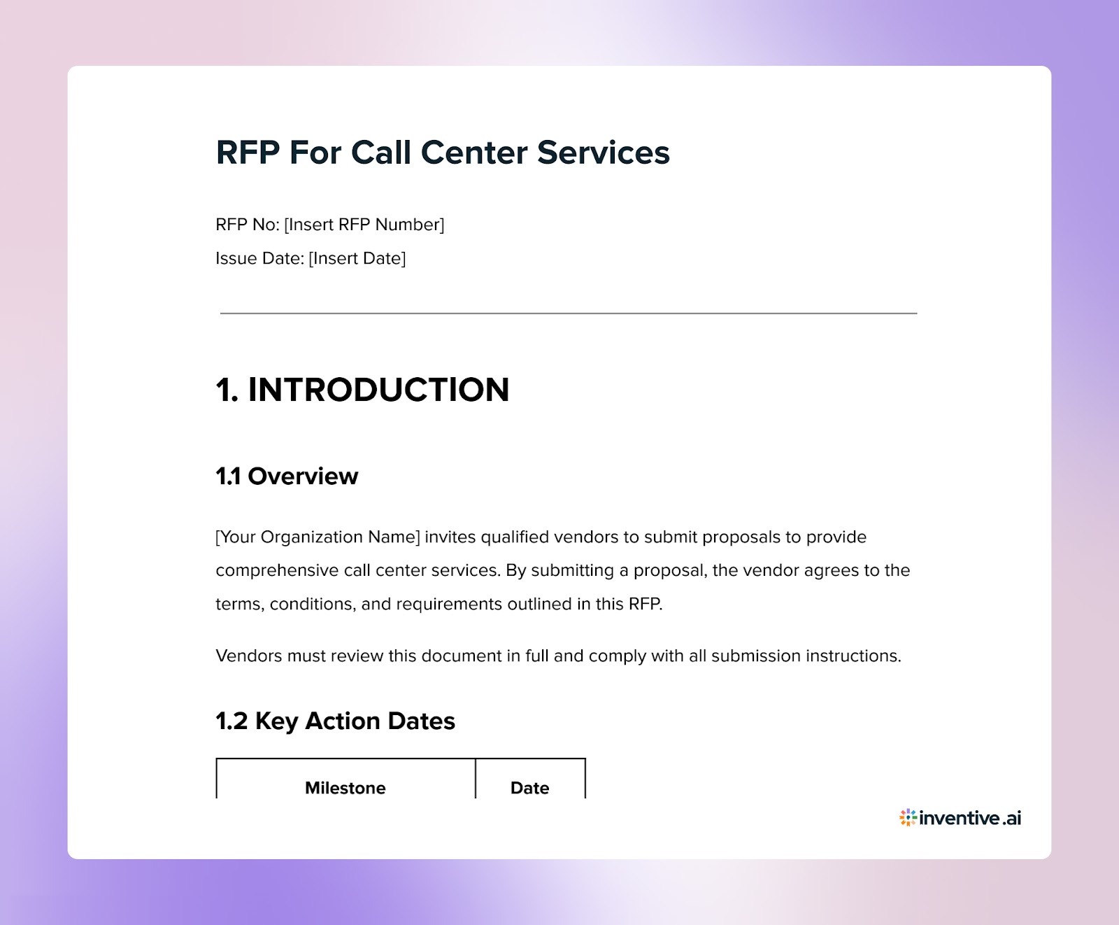 Call Center Outsourcing RFP Template For Performance-Driven Proposals