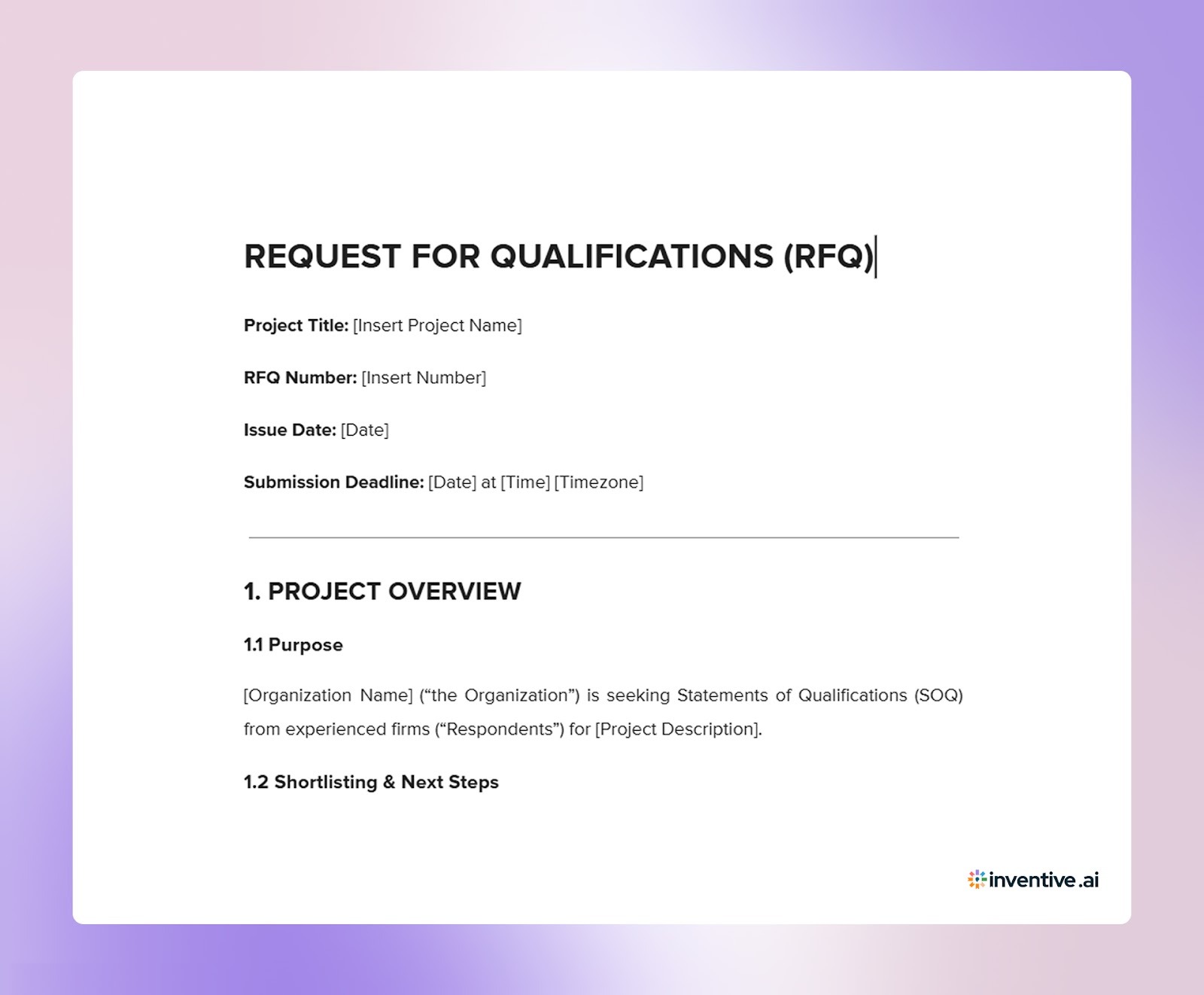 Request for Qualifications Template (Copy-Ready Format)