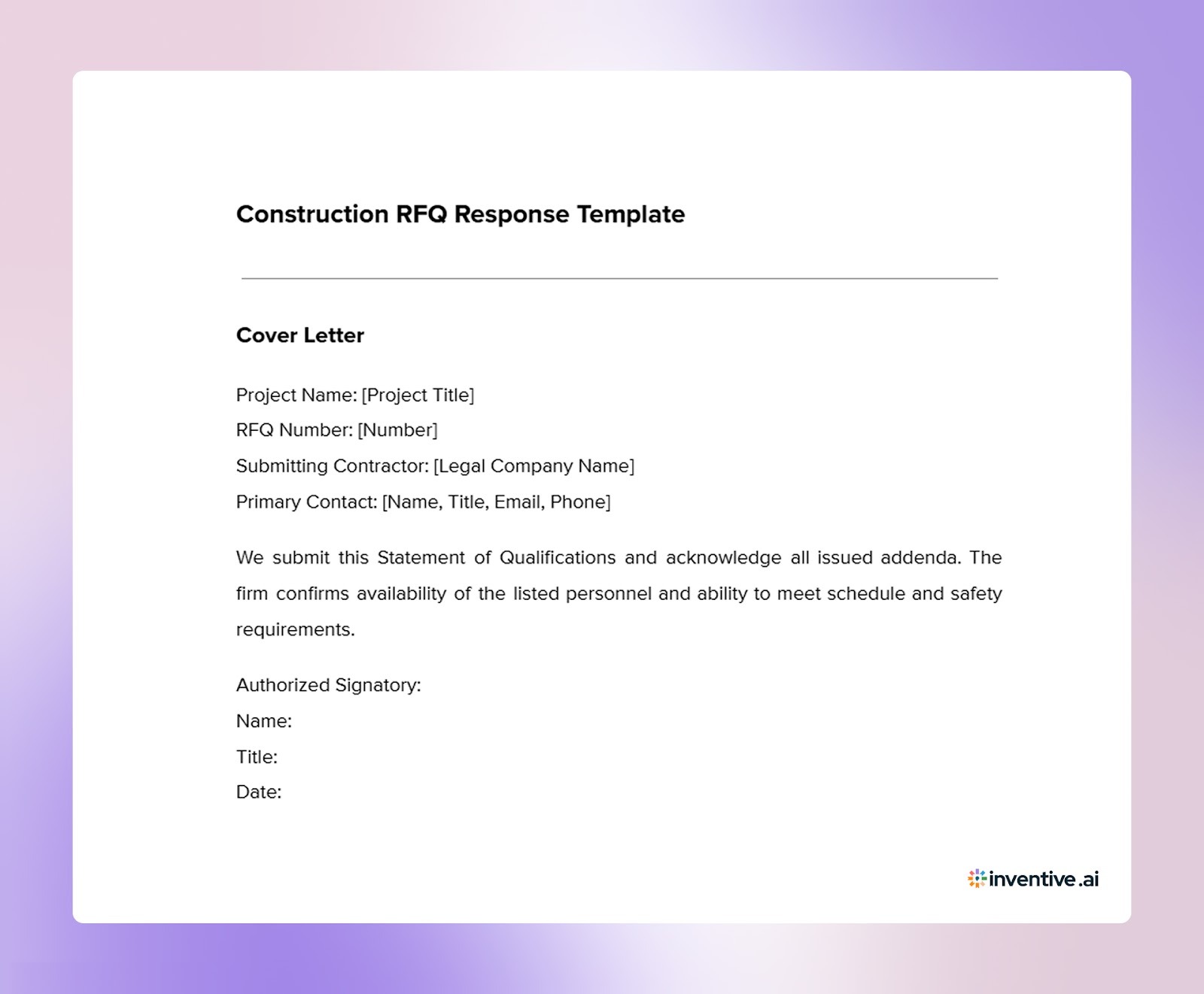 Construction RFQ Response Template