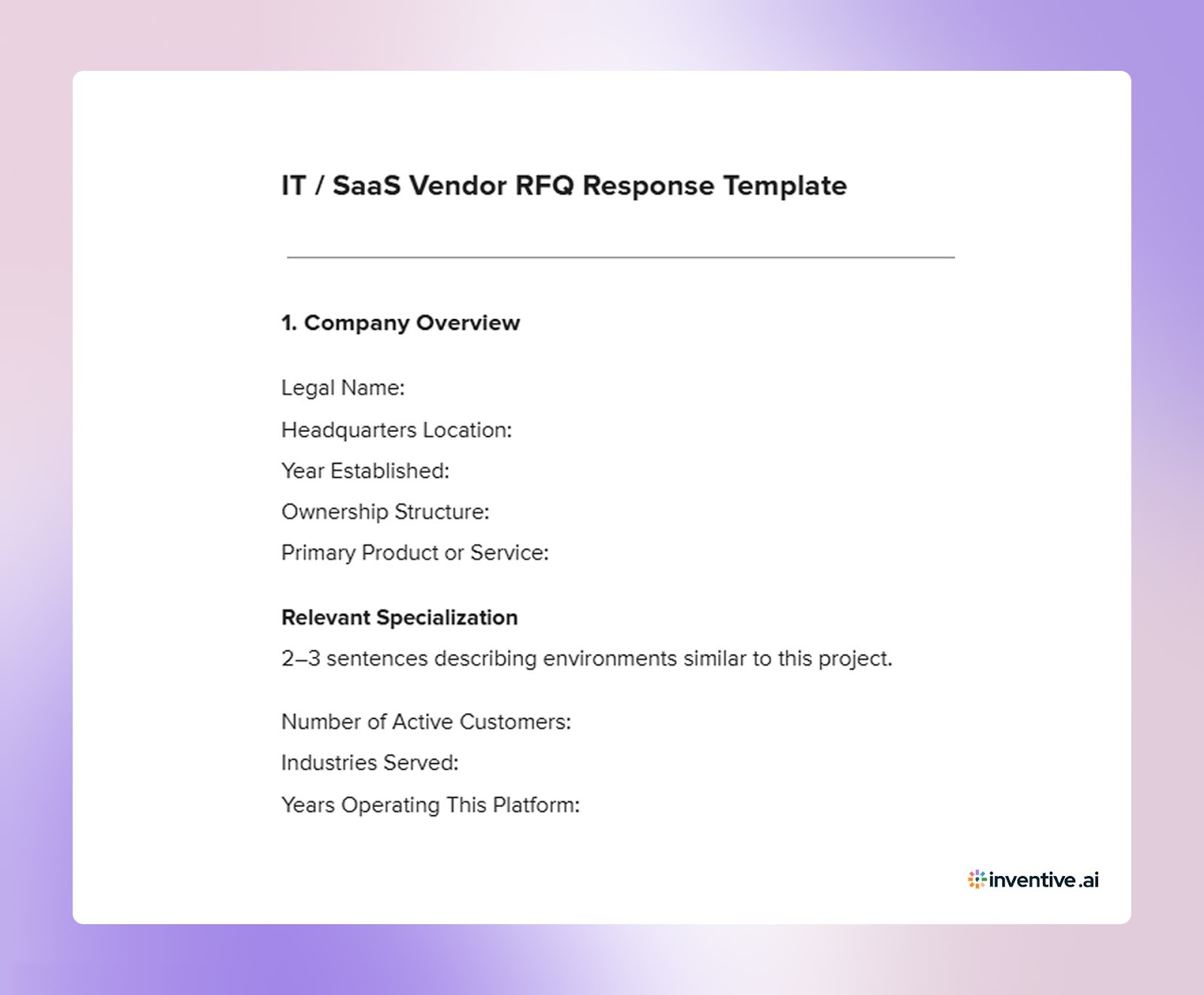 IT / SaaS Vendor RFQ Response Template