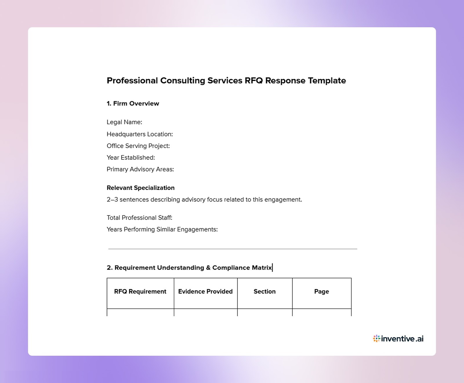 Professional Consulting Services RFQ Response Template