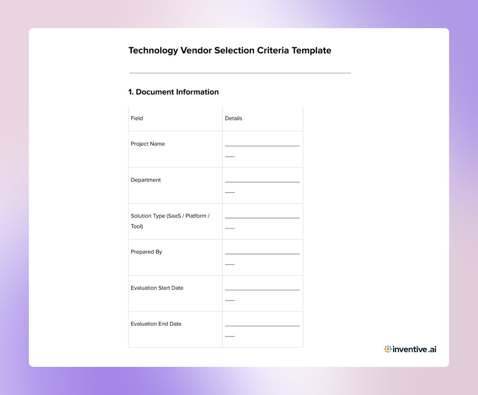 Technology Vendor Selection Criteria Template