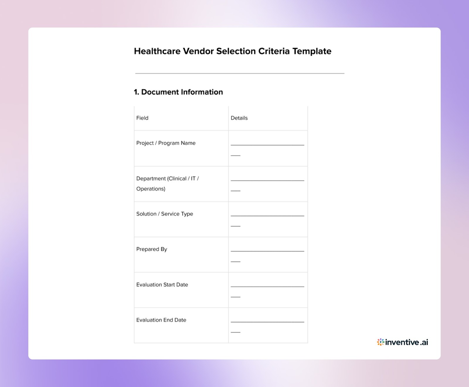 Healthcare Vendor Selection Criteria Template