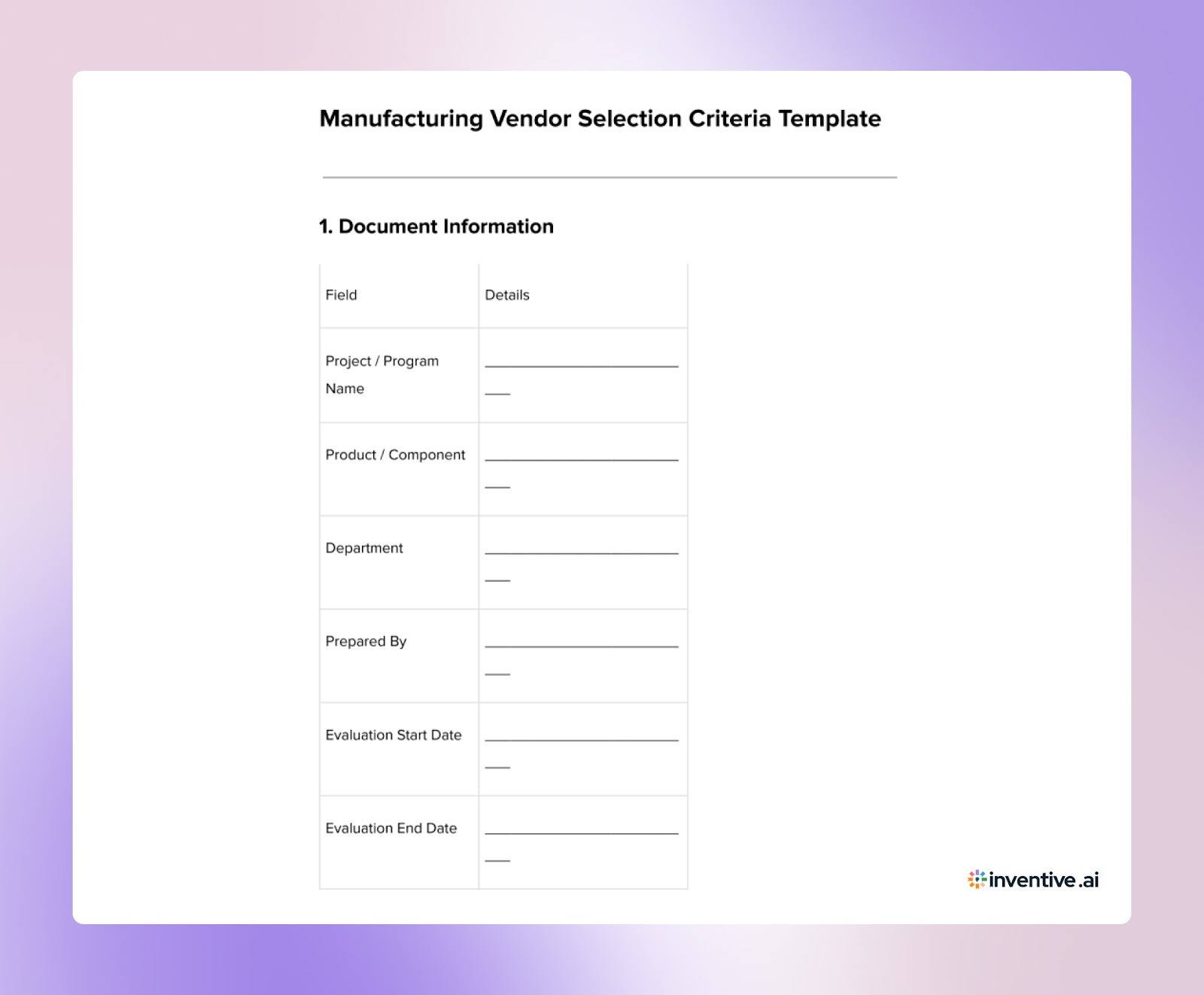 Manufacturing Vendor Selection Criteria Template