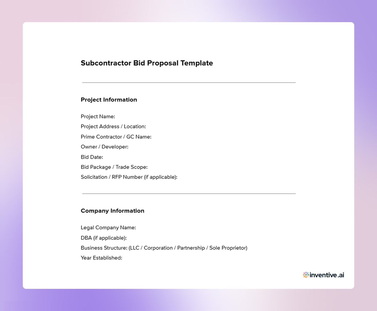 Subcontractor Bid Proposal Template