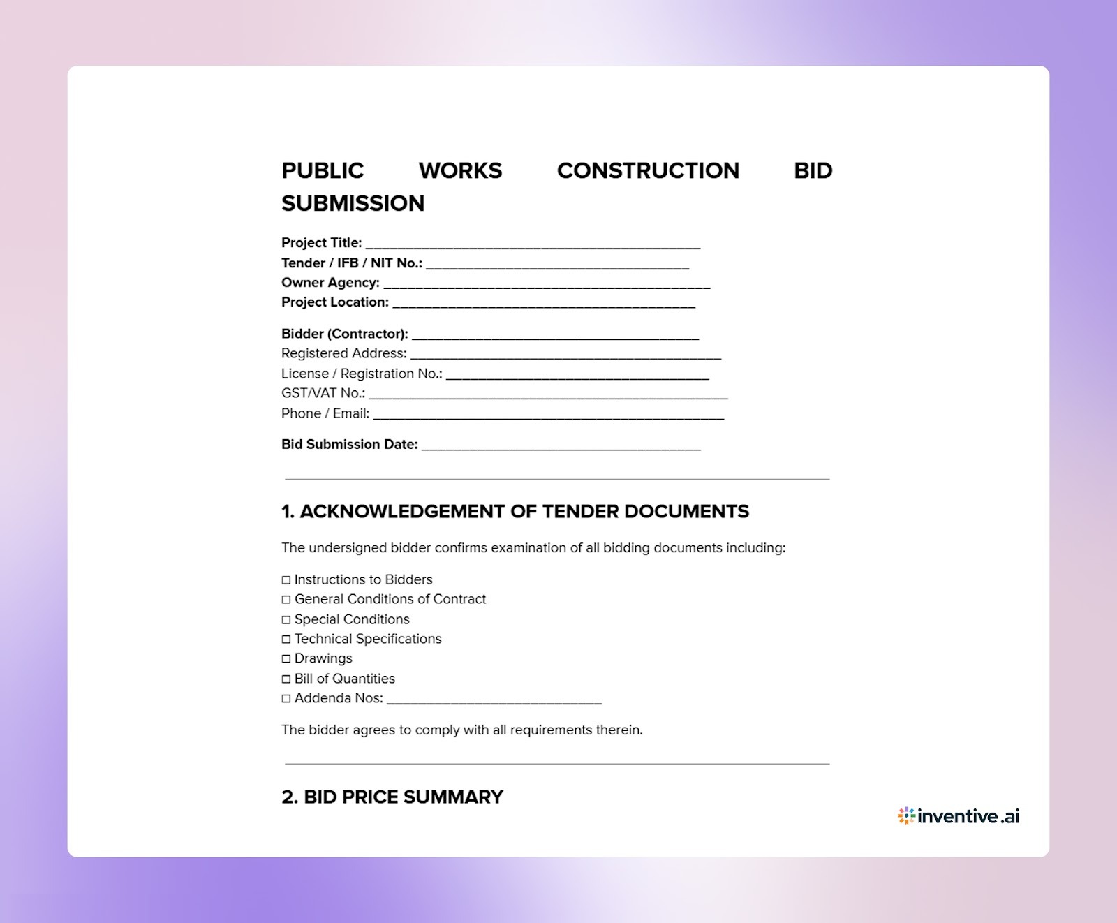 Government / Public Works Bid Template