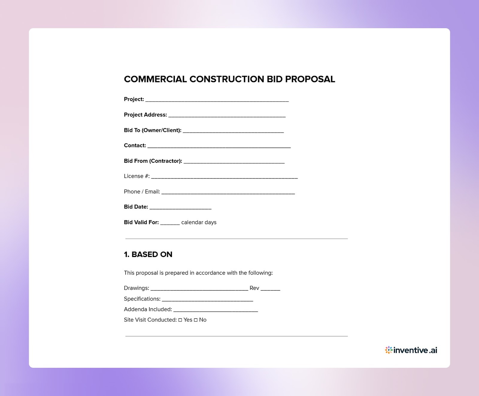 Commercial Construction Bid Template