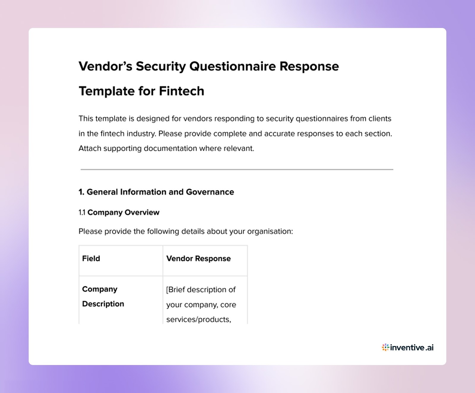 Fintech Security Questionnaire Response Template: Your Key to Effortless Responses