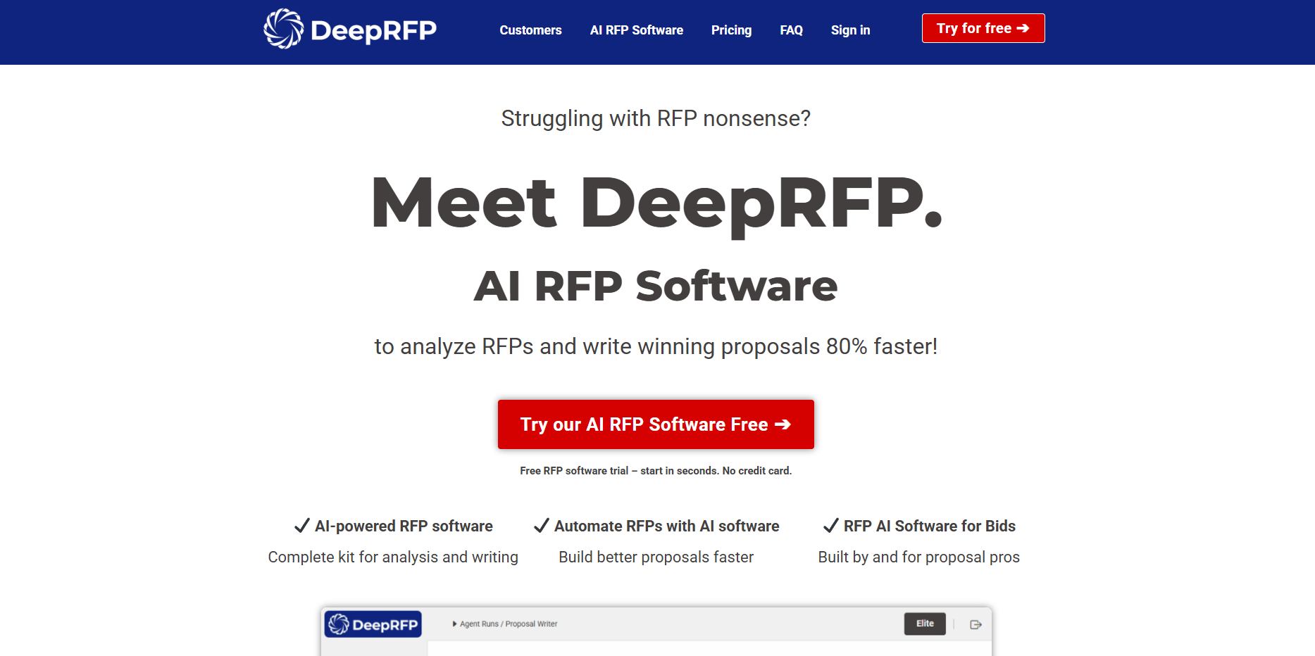 DeepRFP AI proposal writing software for small business