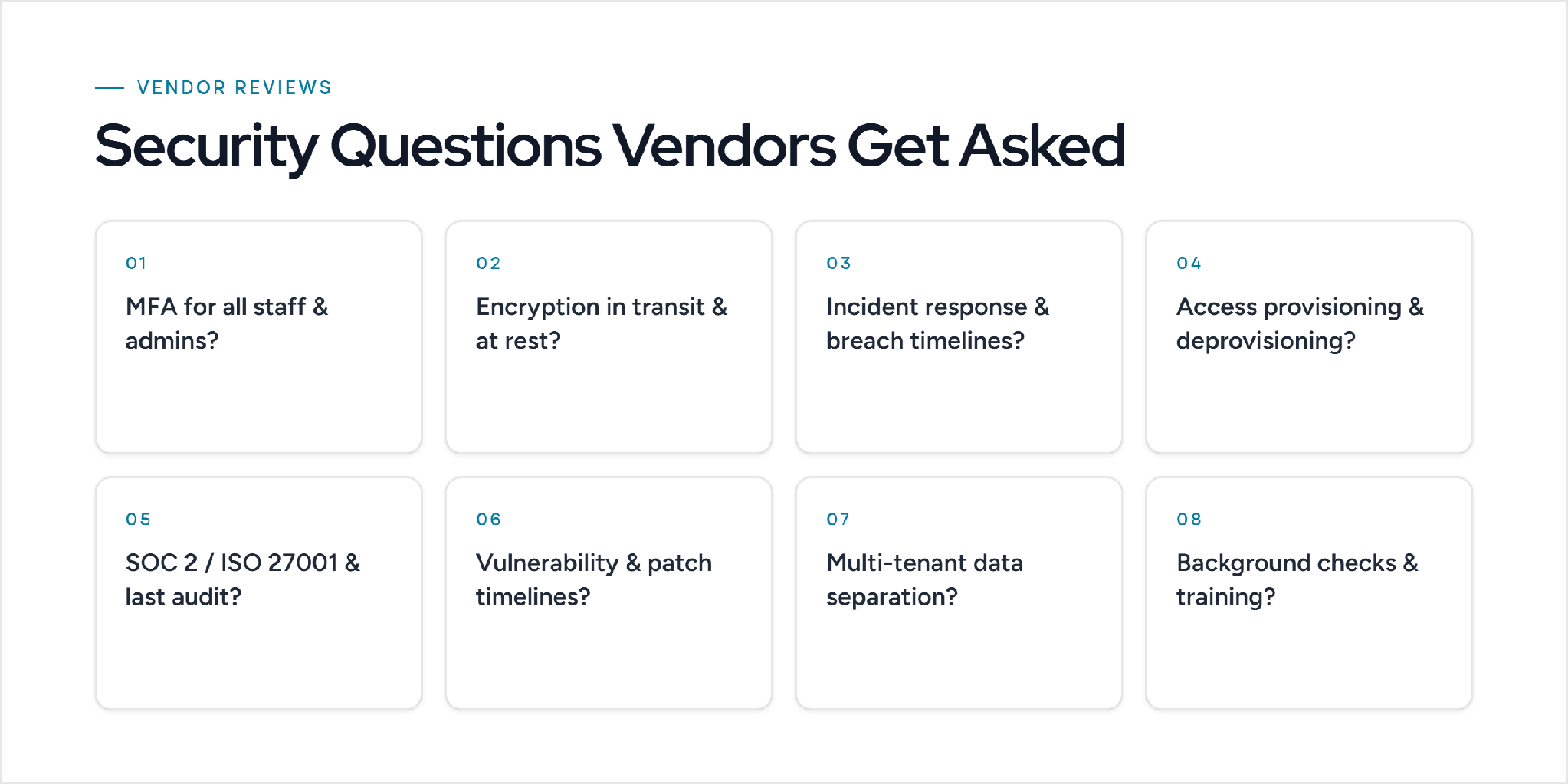 Security question examples in vendor security questionnaires