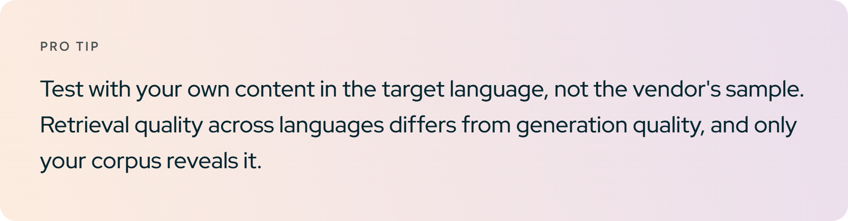 Pro tip. Test with your own content in the target language, not the vendor's sample