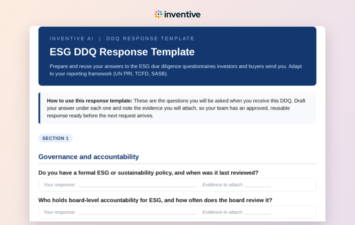 ESG DDQ response template