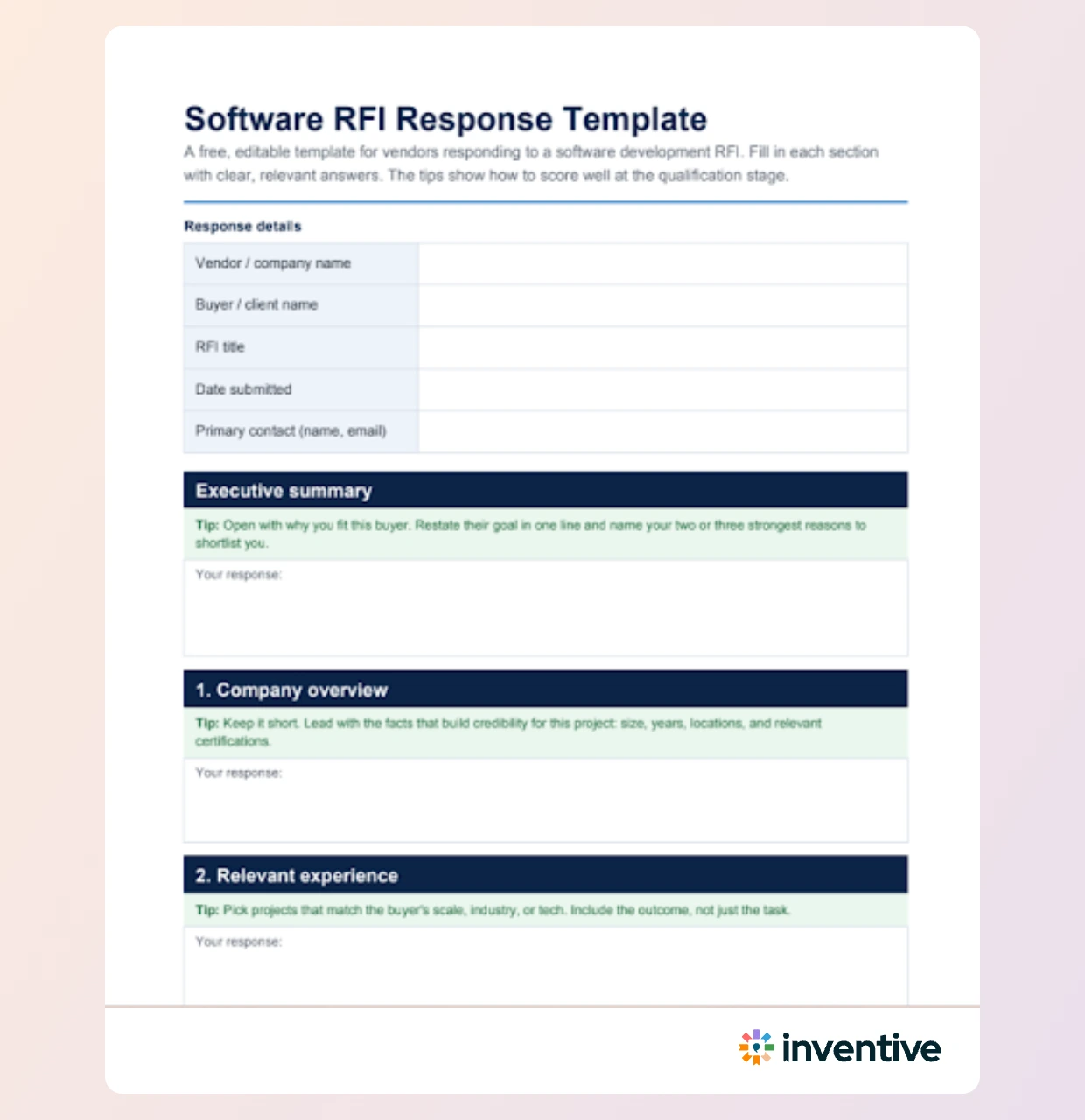 RFI template for software development responses