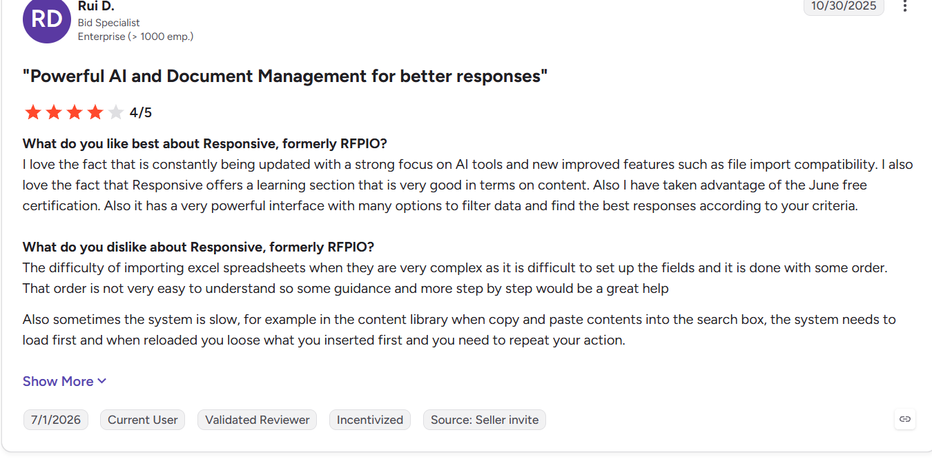 What reviewers say about Responsive (RFPIO)