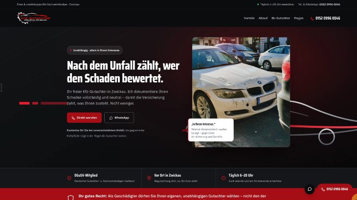 Website von Kfz-Gutachter Selbmann