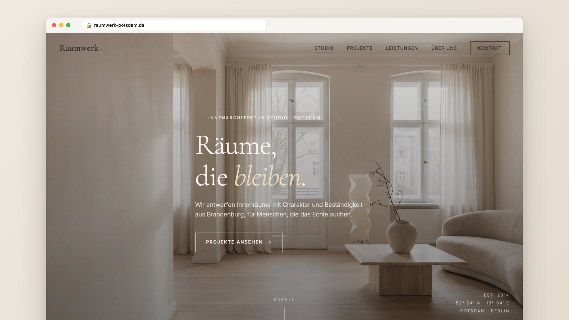 Website von Raumwerk Innenarchitektur Potsdam