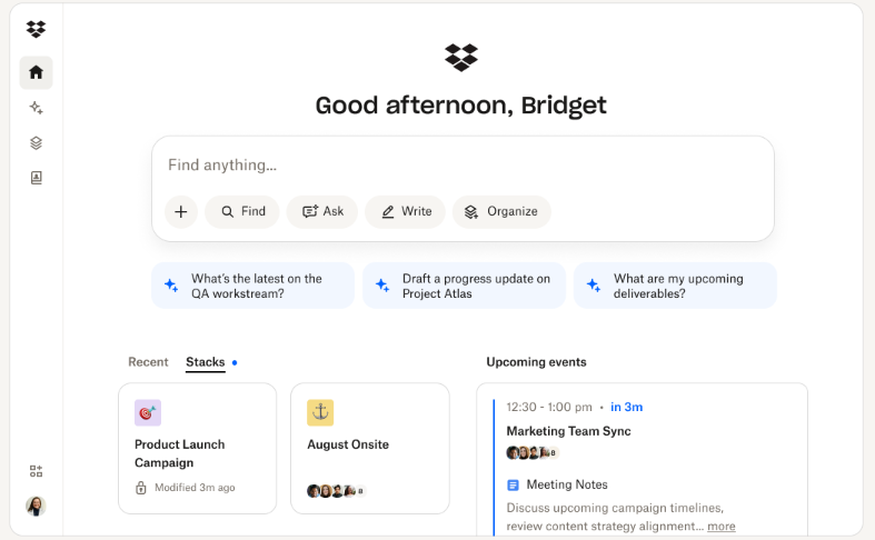 A screenshot showing the start page feature in Dash.
