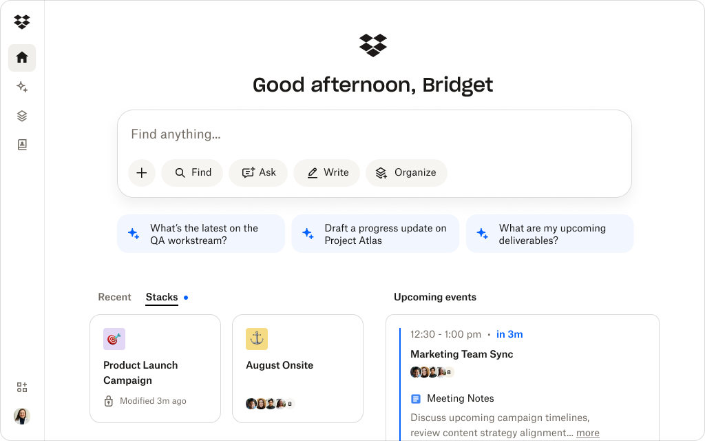 A screenshot showing the start page feature in Dash.