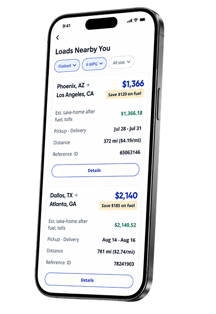 Smartphone showing Mudflap app dashboard with Mudflap Fuel Card