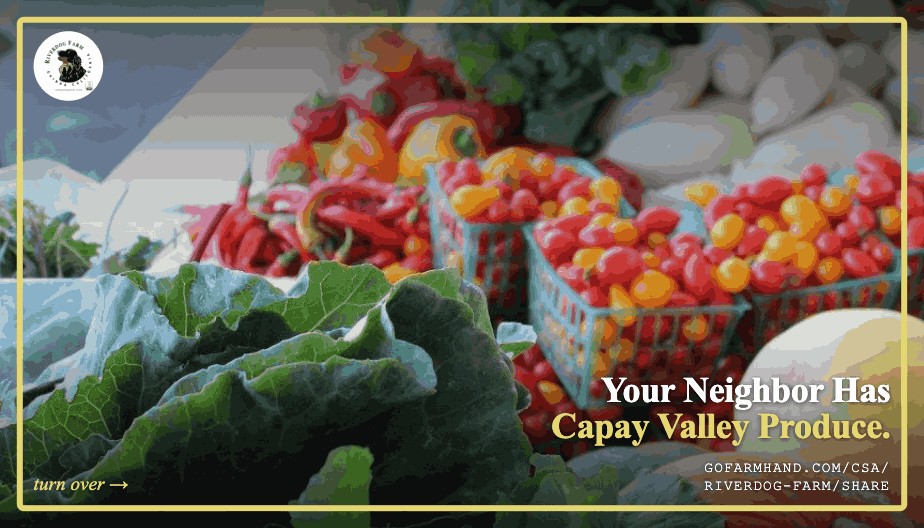 Wallet card front — Capay Valley produce hero