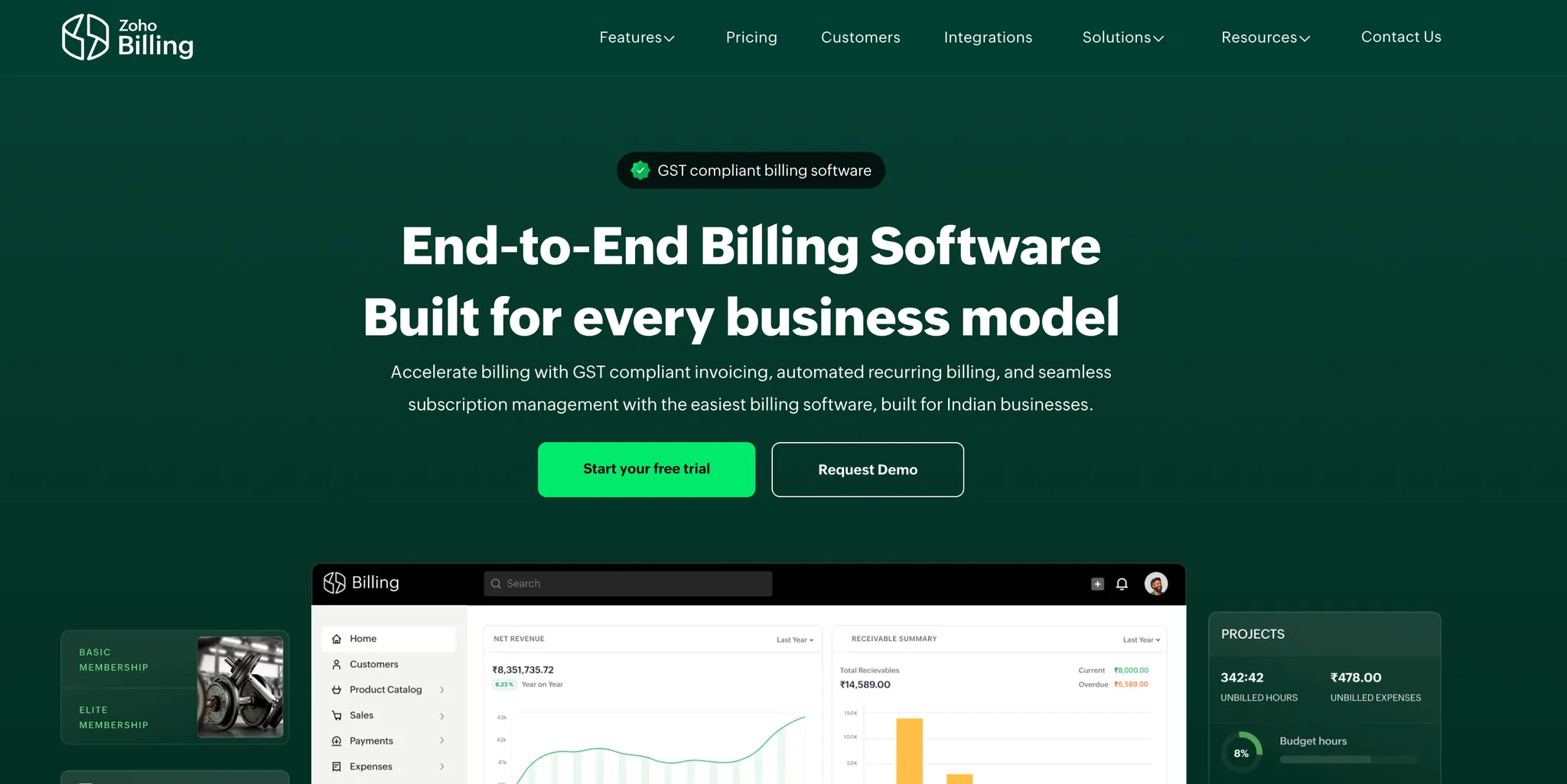 Zoho billing screenshot