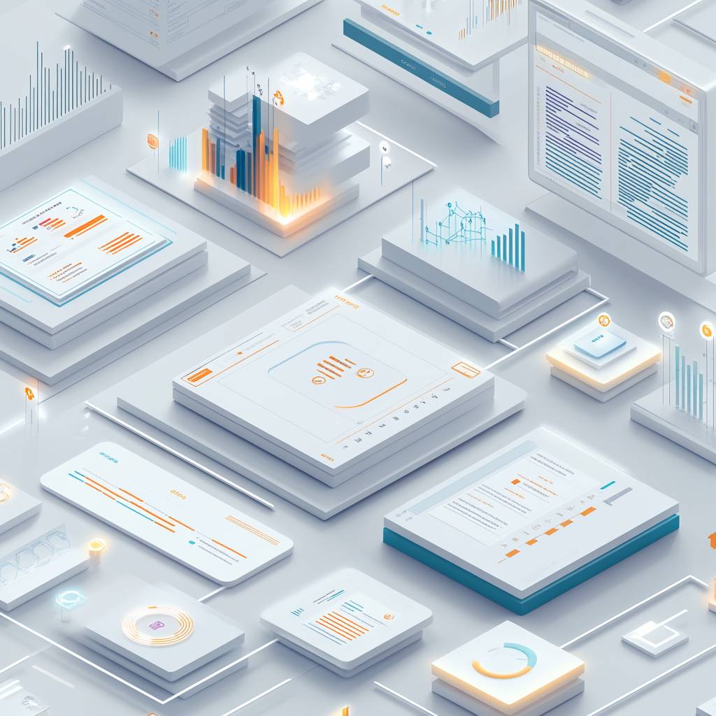 A colorful digital workspace featuring various charts, graphs, and data visualization panels on a light background, conveying analytics and information flow.