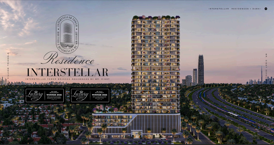 Interstellar is een mixed-use high-rise project in Jumeirah Village Triangle (JVT) dat luxe residentiële appartementen combineert met commerciële units. De toren biedt een moderne levensstijl met toegang tot voorzieningen en slimme technologieën, en is ontworpen met een eigentijdse esthetiek die functionaliteit en comfort combineert.