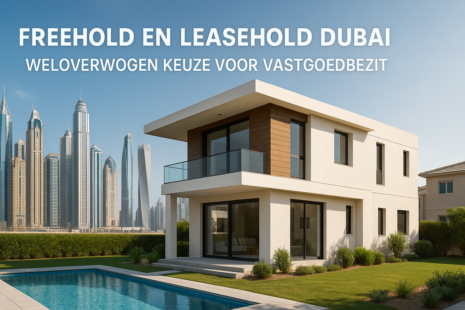 Een moderne woning in Dubai die zowel freehold als leasehold eigendomsvormen weerspiegelt.