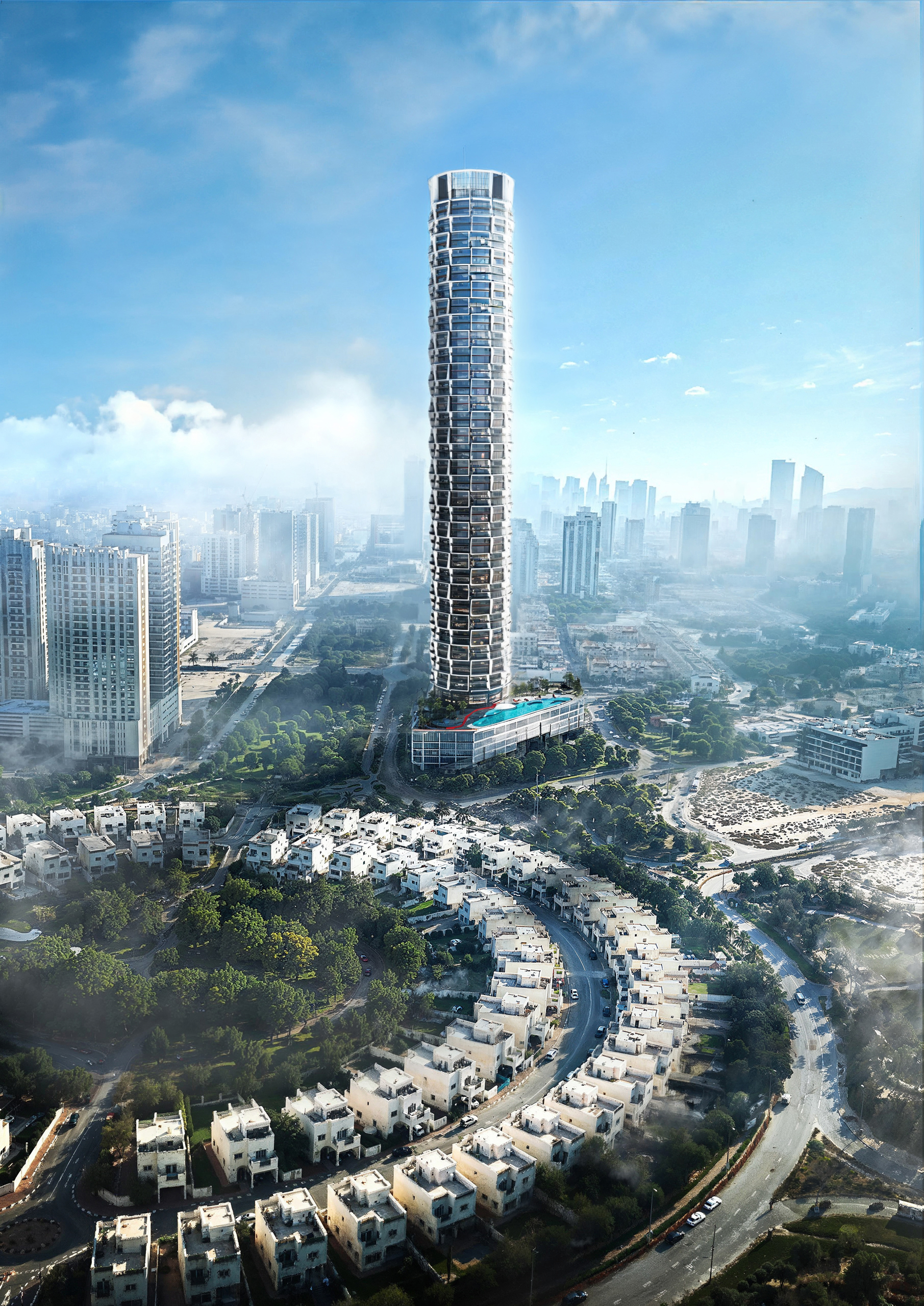 Binghatti Circle est une nouvelle tour résidentielle remarquable située au cœur de Jumeirah Village Circle. Avec ses lignes ondulantes et son allure moderne, c'est le bâtiment le plus haut du quartier. Ici, la vie de luxe s'allie à une technologie intelligente et à une excellente accessibilité.