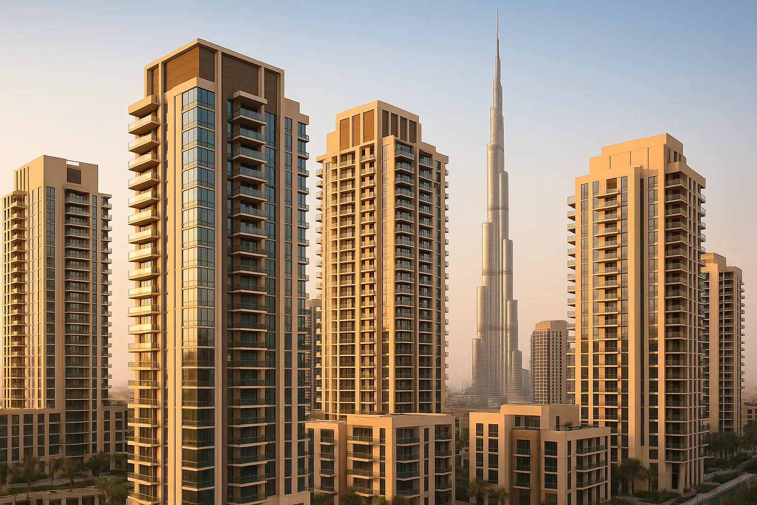 Moderne appartementen in Dubai als vertegenwoordiger van vastgoedkoopcontracten.