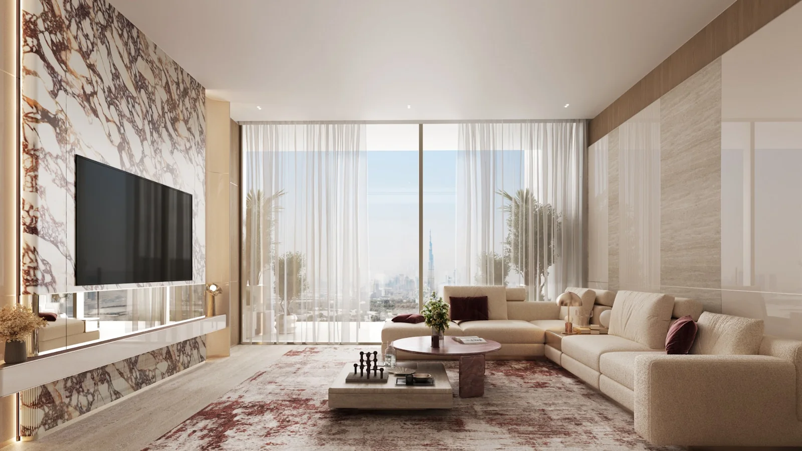 Modern Dubai appartementinterieur voor bruto en netto rendementsanalyse