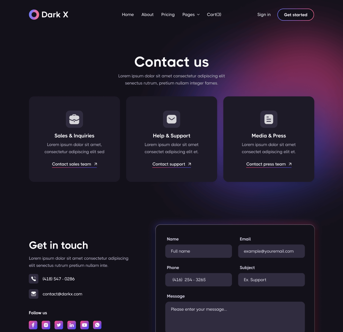 Contact Us - Dark X Webflow Template