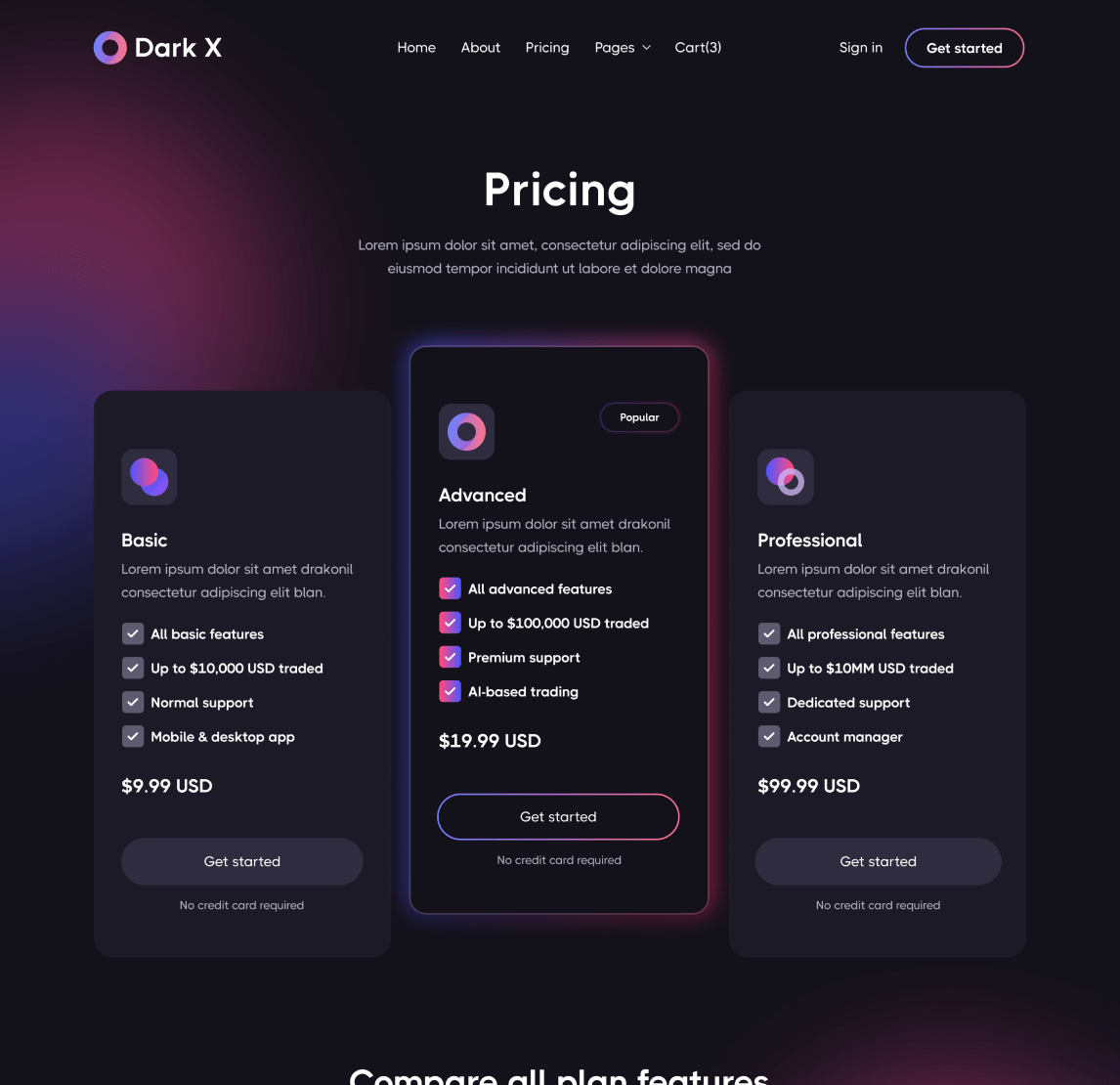 Pricing - Dark X Webflow Template