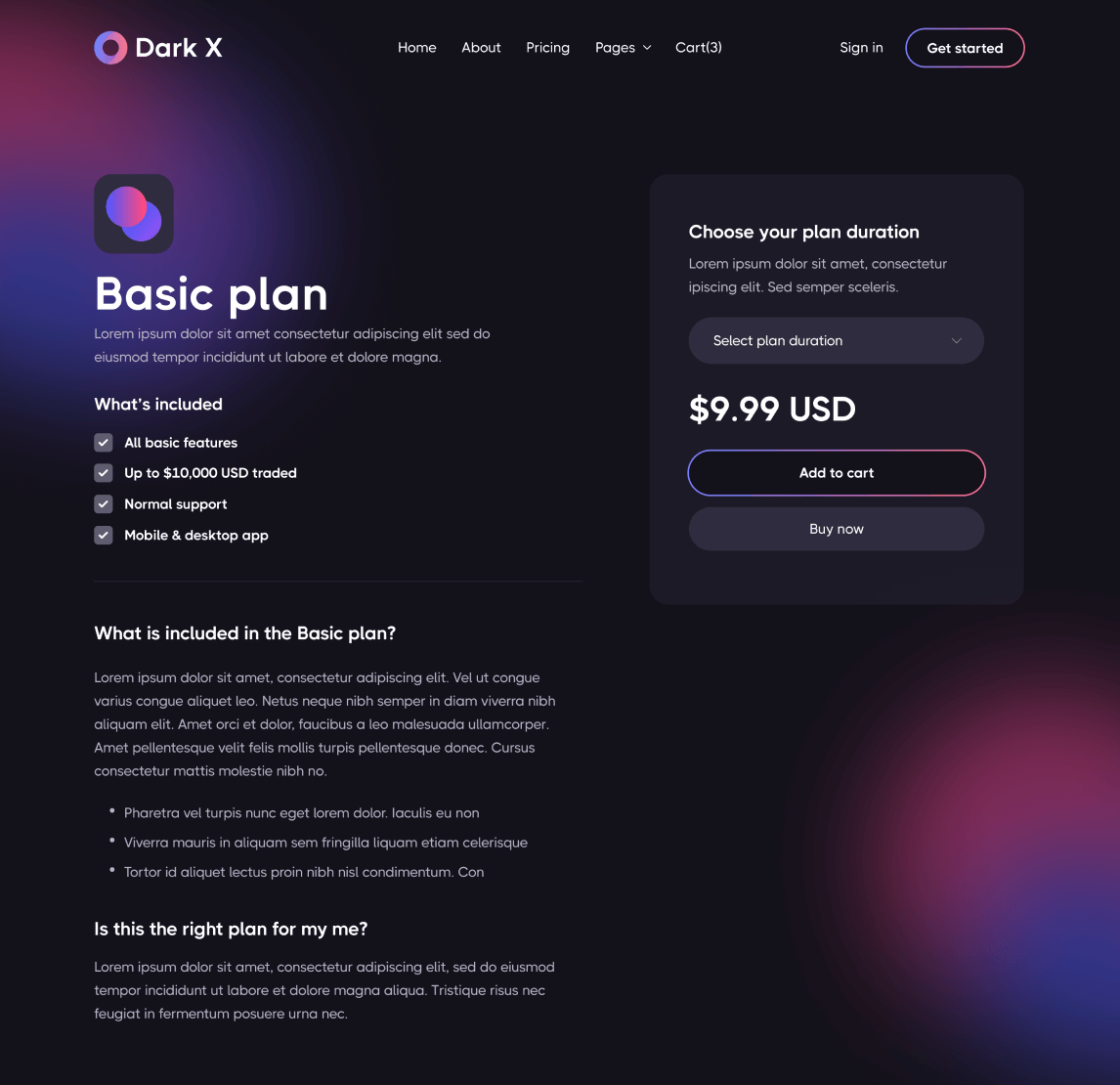 Pricing Single - Dark X Webflow Template