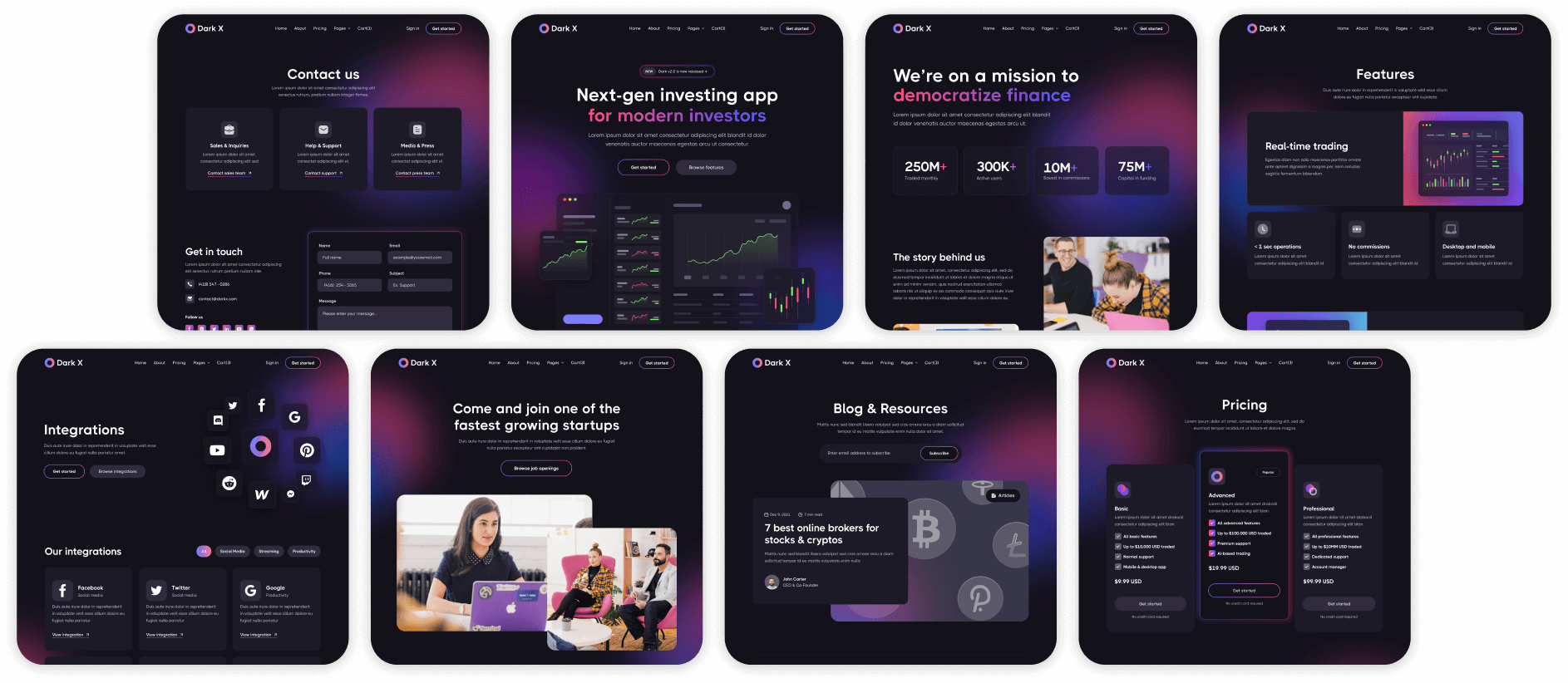 Dark Web Pages - Dark X Webflow Template