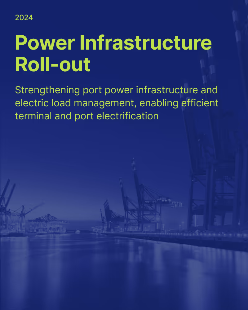 Aerial view of a container storage area at a port, showing neatly aligned rows of shipping containers in various sizes, with a single piece of container handling equipment positioned on the right side. The image, presented in monochromatic blue tones, emphasizes the scale and organization involved in port logistics.