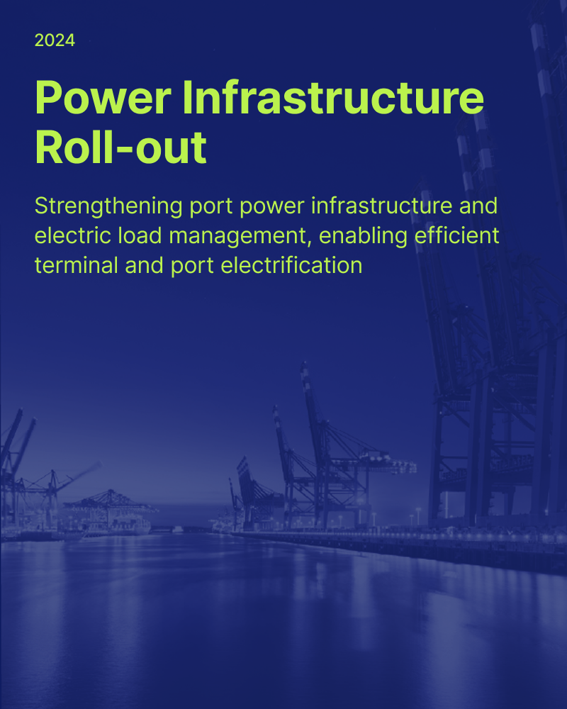 Aerial view of a container storage area at a port, showing neatly aligned rows of shipping containers in various sizes, with a single piece of container handling equipment positioned on the right side. The image, presented in monochromatic blue tones, emphasizes the scale and organization involved in port logistics.