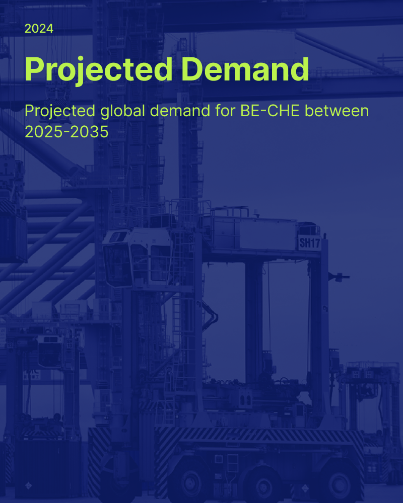 Aerial view of a container storage area at a port, showing neatly aligned rows of shipping containers in various sizes, with a single piece of container handling equipment positioned on the right side. The image, presented in monochromatic blue tones, emphasizes the scale and organization involved in port logistics.