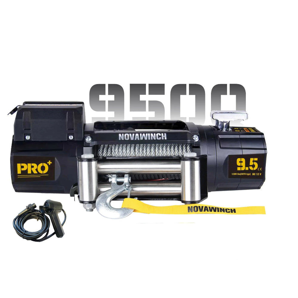 9,500lb (4,309kg) 'PRO PLUS' 12V Recovery Winch. 85.3ft (26m) x 9.5mm Wire Rope, Remote.