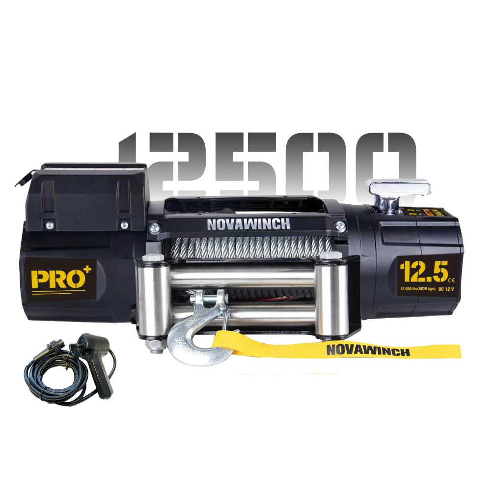 12,500lb (5,670kg) 'PRO PLUS' 24V Commercial Recovery Winch. 85.3ft (26m) x 9.5mm Wire Rope, Remote.