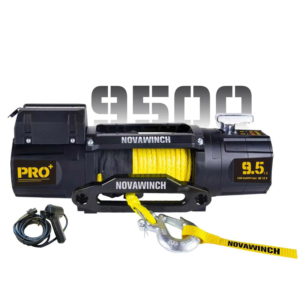 9,500lb (4,309kg) 'PRO PLUS' 12V Recovery Winch. 85.3ft (26m) x 9.5mm Synthetic Rope, Remote.