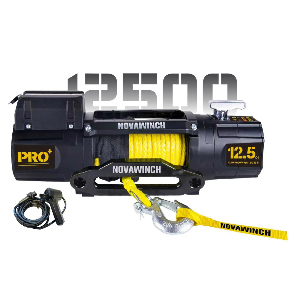 12,500lb (5,670kg) 'PRO PLUS' 24V Commercial Recovery Winch. 85.3ft (26m) x 9.5mm Synthetic Rope, Remote.