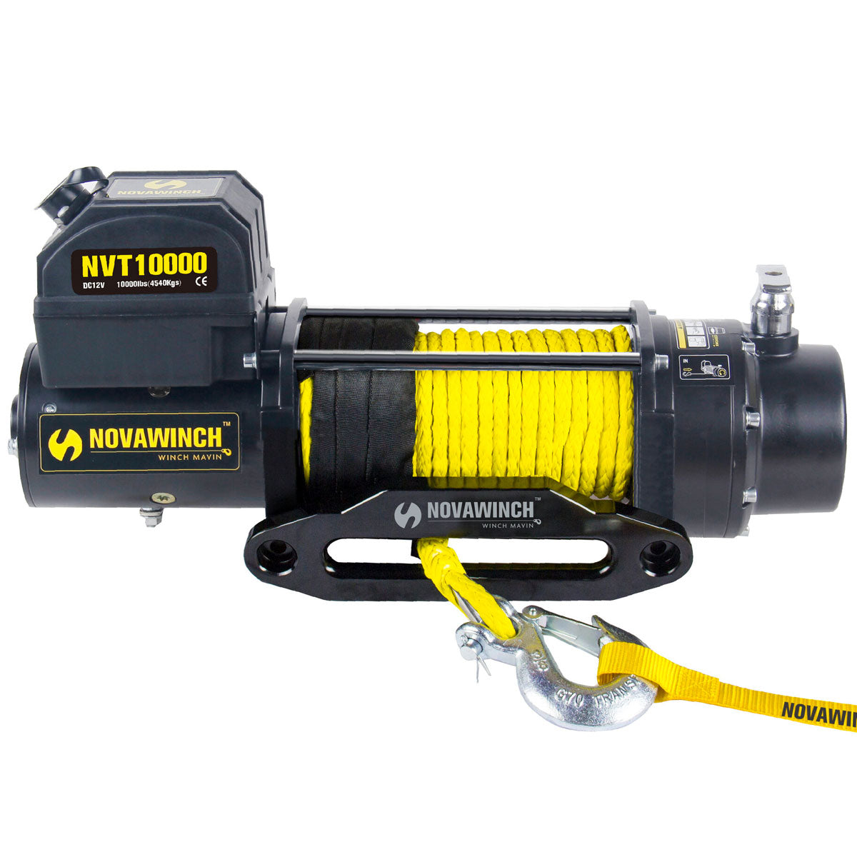 10,000lb (4,536kg) 'T-Series' 12V Middle Frame Recovery Winch. 85.3ft (26m) x 9.2mm Synthetic Rope, Remote.